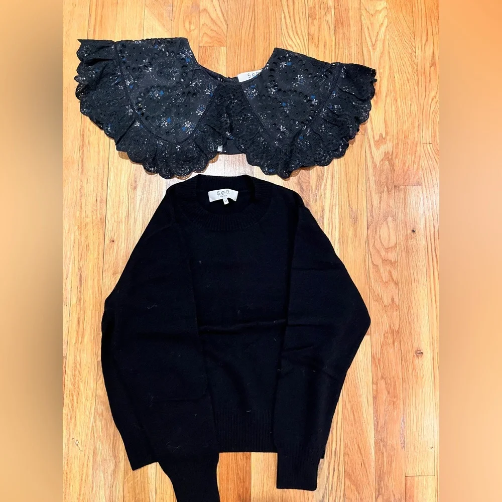 Sea dark navy Crew Neck Sweater with Lace Accents - Picture 5 of 5